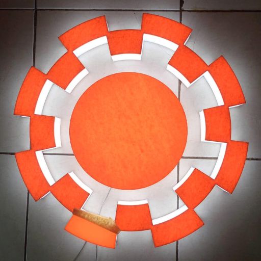 Neon Box Custom Bulat – Signage Logo 3D Bentuk Roda Gigi (Gear Sign)